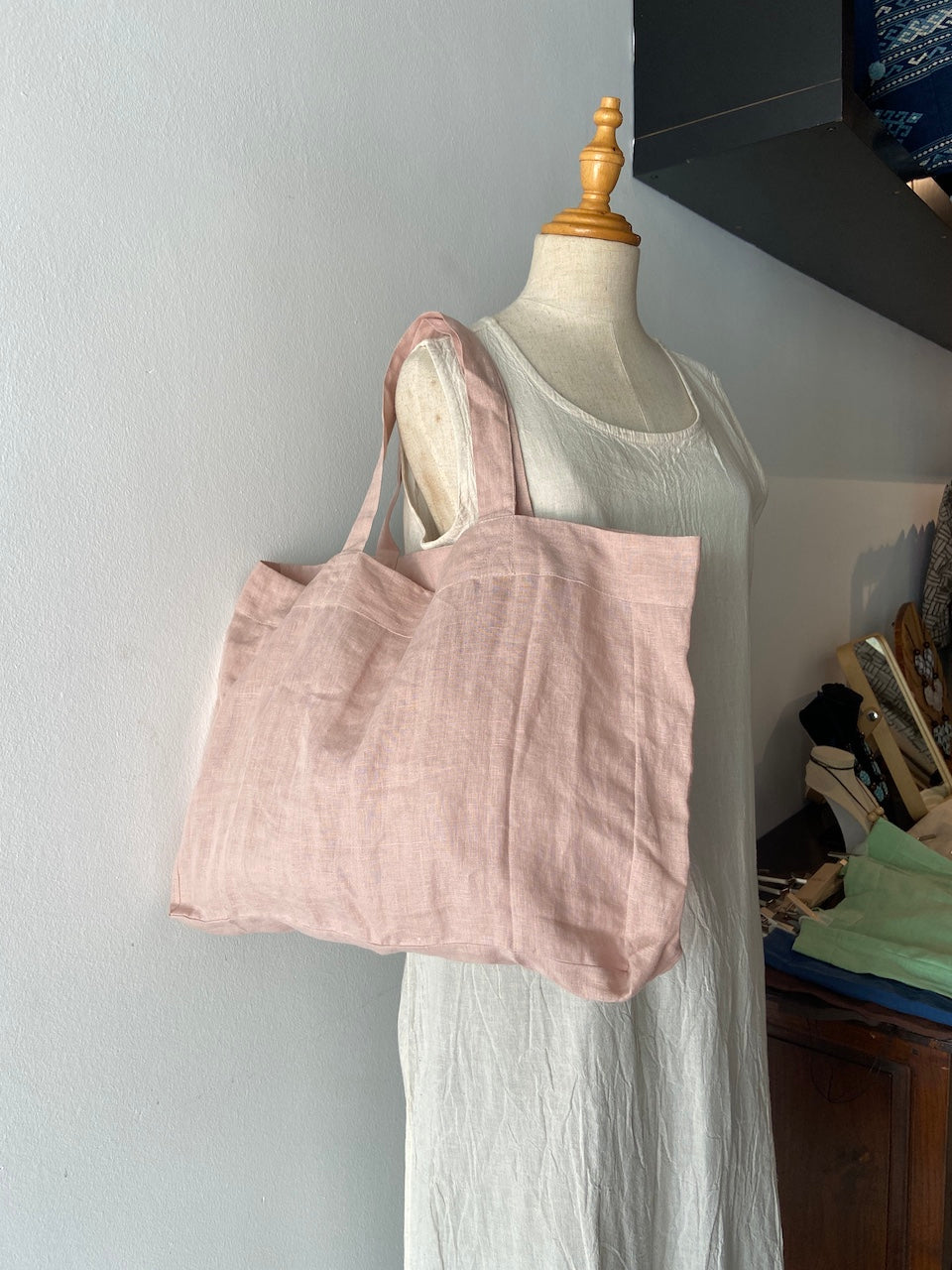Linen Shopping Tote in Dusty Pink