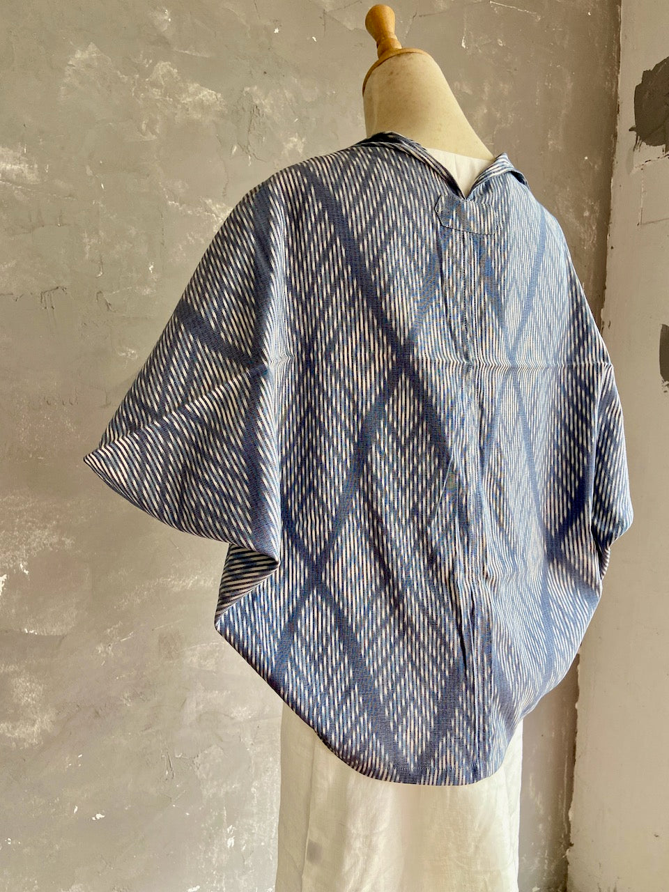 Indigo Ikat Kimono Coat - Light Blue