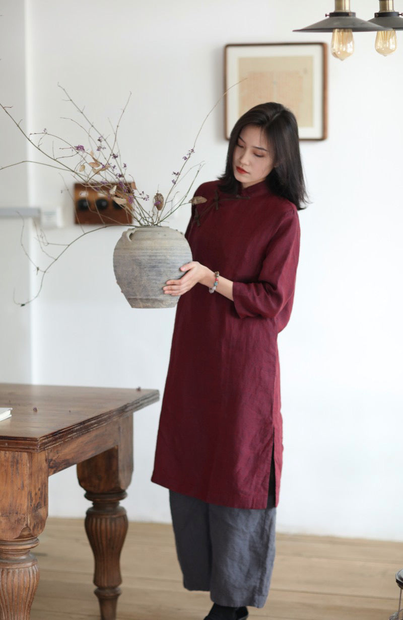 Dazhuo Tibetan Red Cheongsam Midi Dress