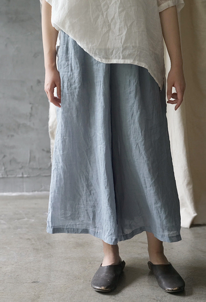 Ramie Skirt Pants (Greyish Blue)