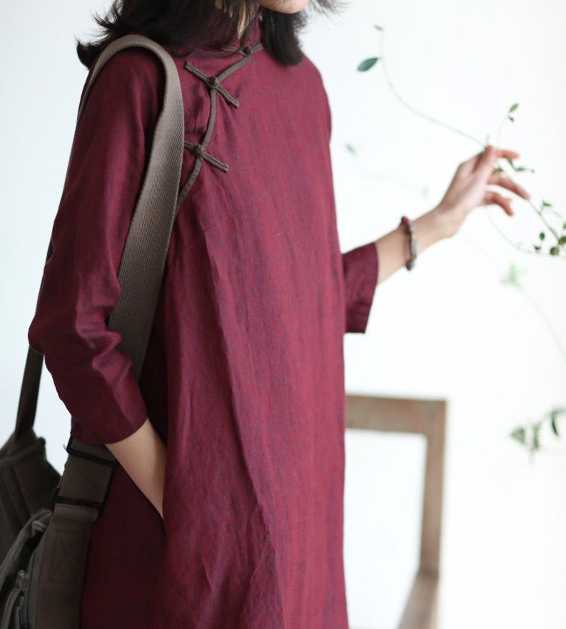 Dazhuo Tibetan Red Cheongsam Midi Dress