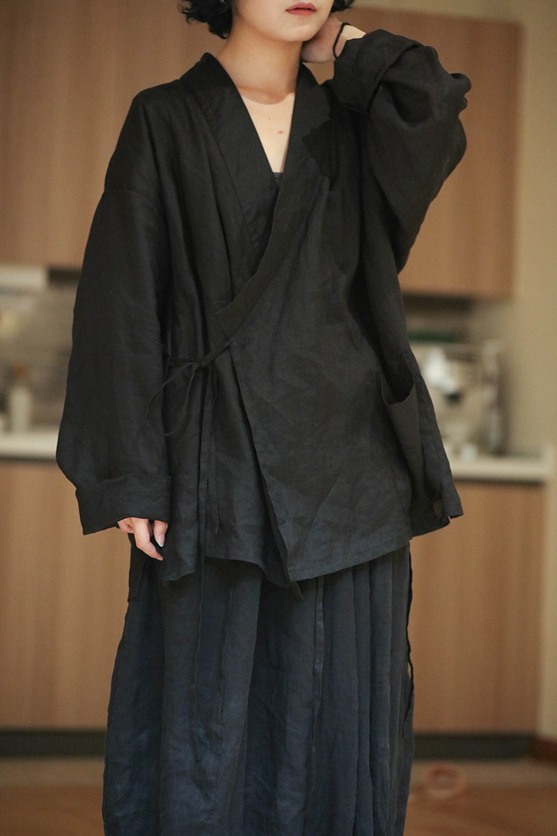 Zen Style Black Ramie Coat