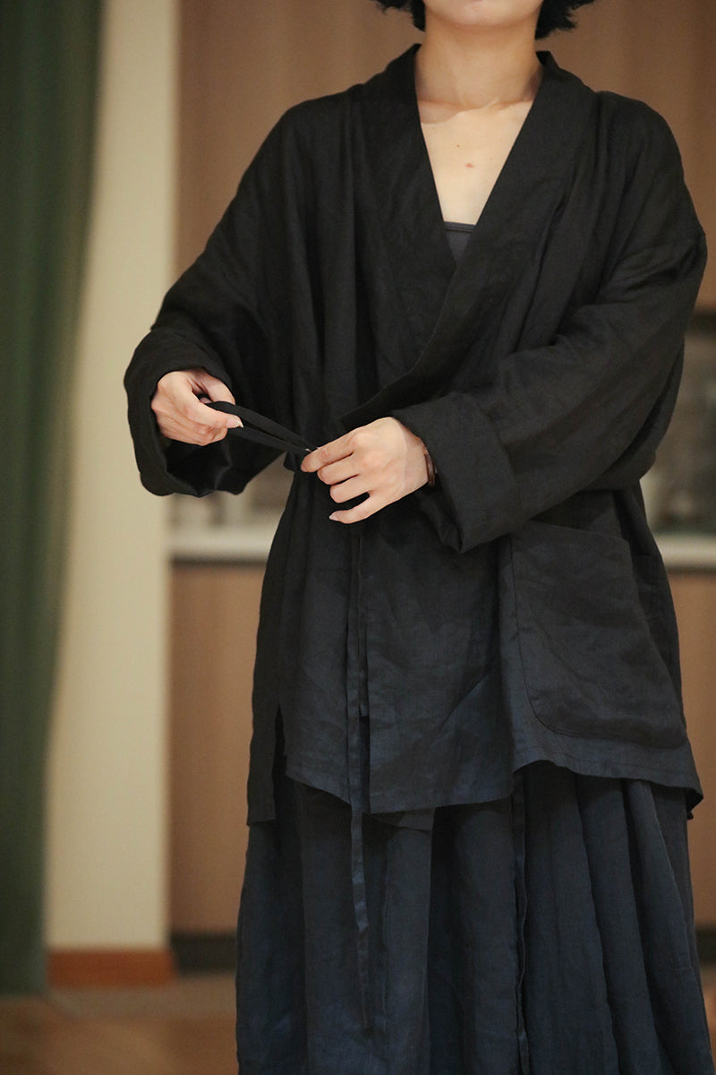 Zen Style Black Ramie Coat