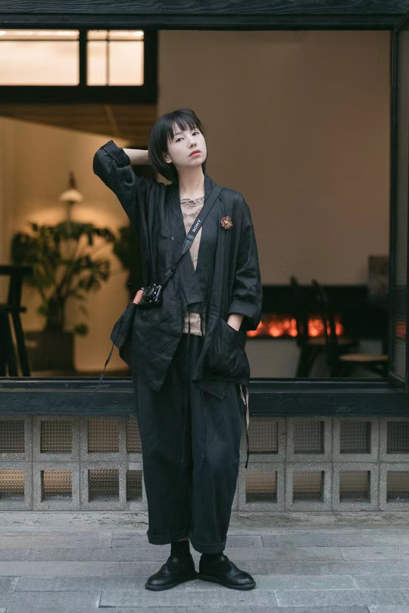 Zen Style Black Ramie Coat