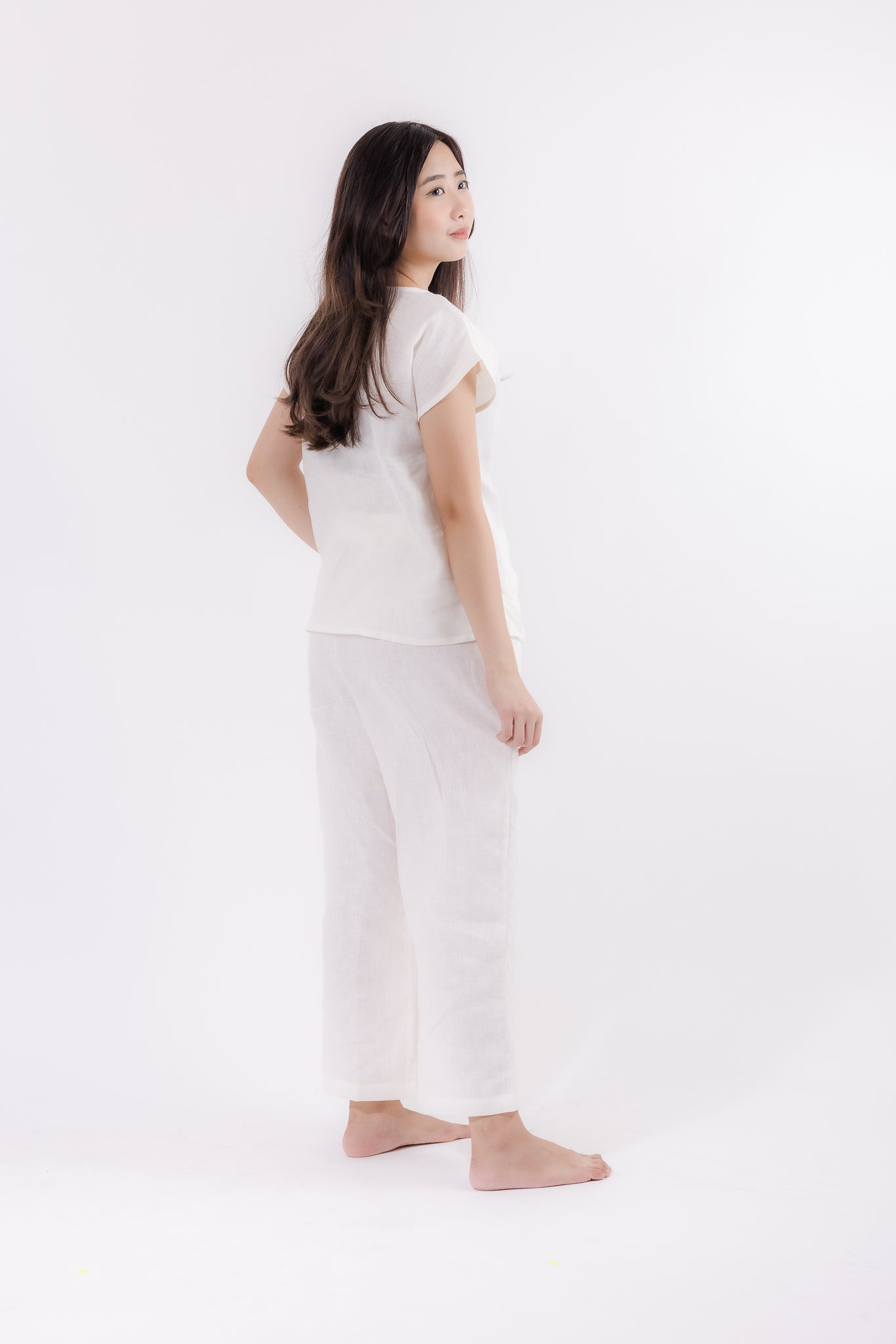 Linen Short Sleeve Top in White