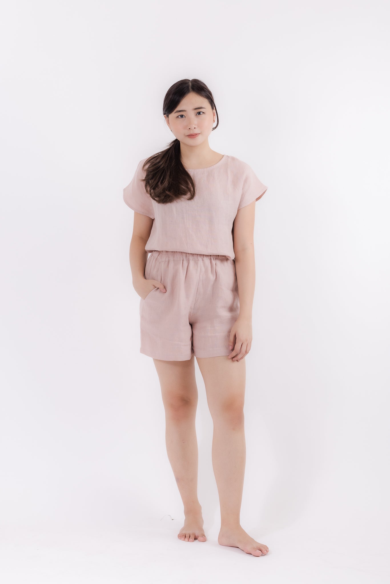 Linen Short Sleeve Top in Dusty Pink by You Living, available online with free Singapore delivery