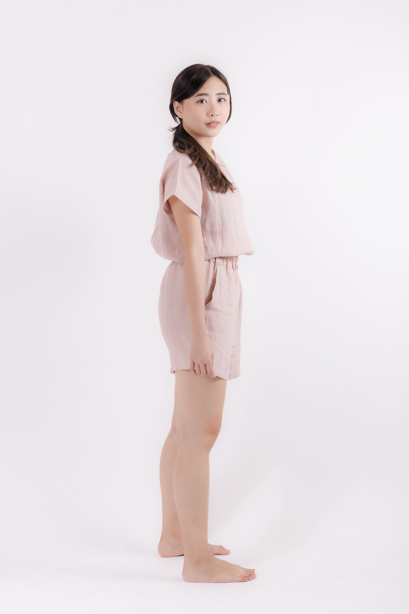 Linen Short Sleeve Top in Dusty Pink by You Living, available online with free Singapore delivery