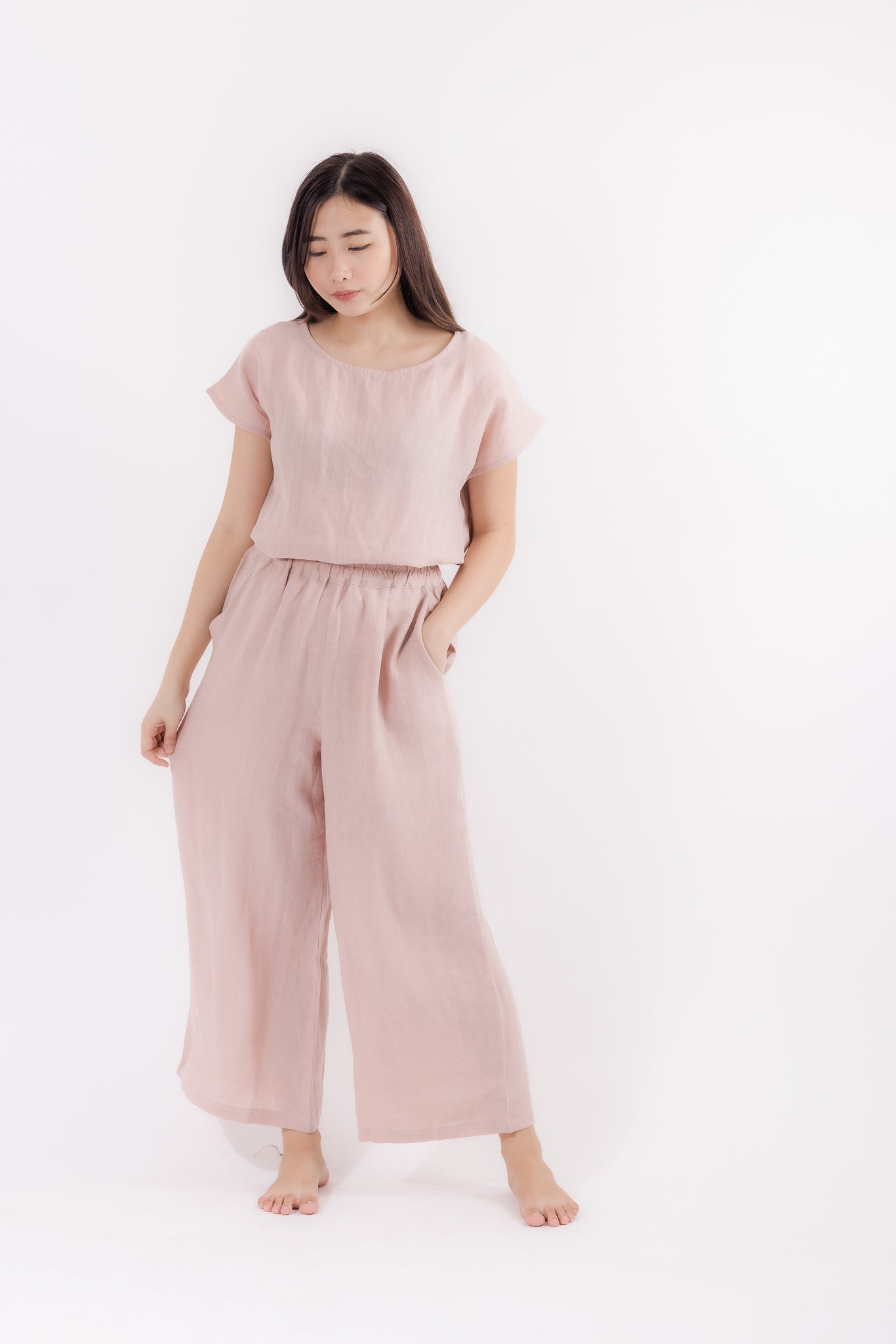 Linen Short Sleeve Top in Dusty Pink by You Living, available online with free Singapore delivery