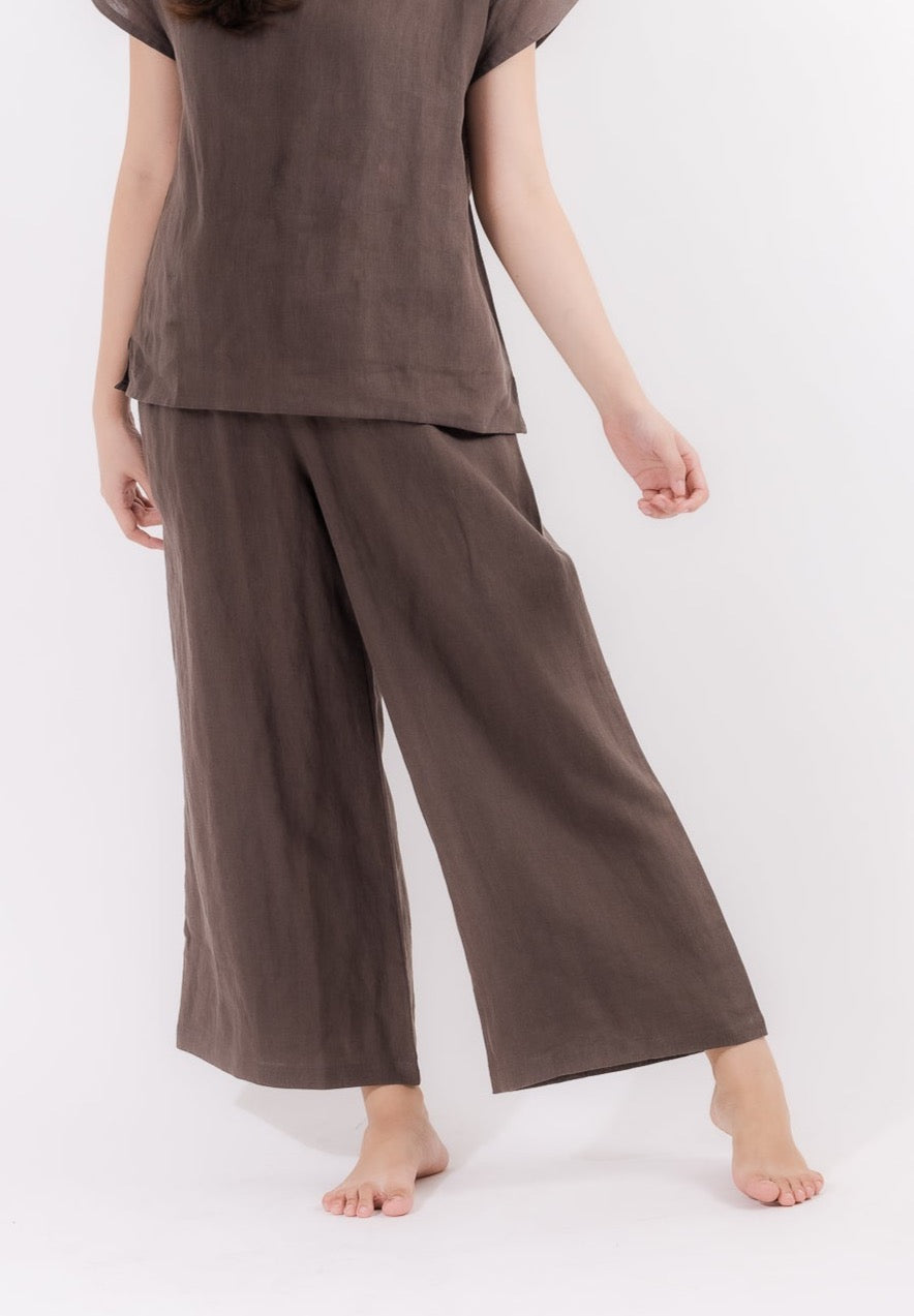 Linen Wide Leg Pants in Coffee Brown, available on You Living with free Singapore shipping